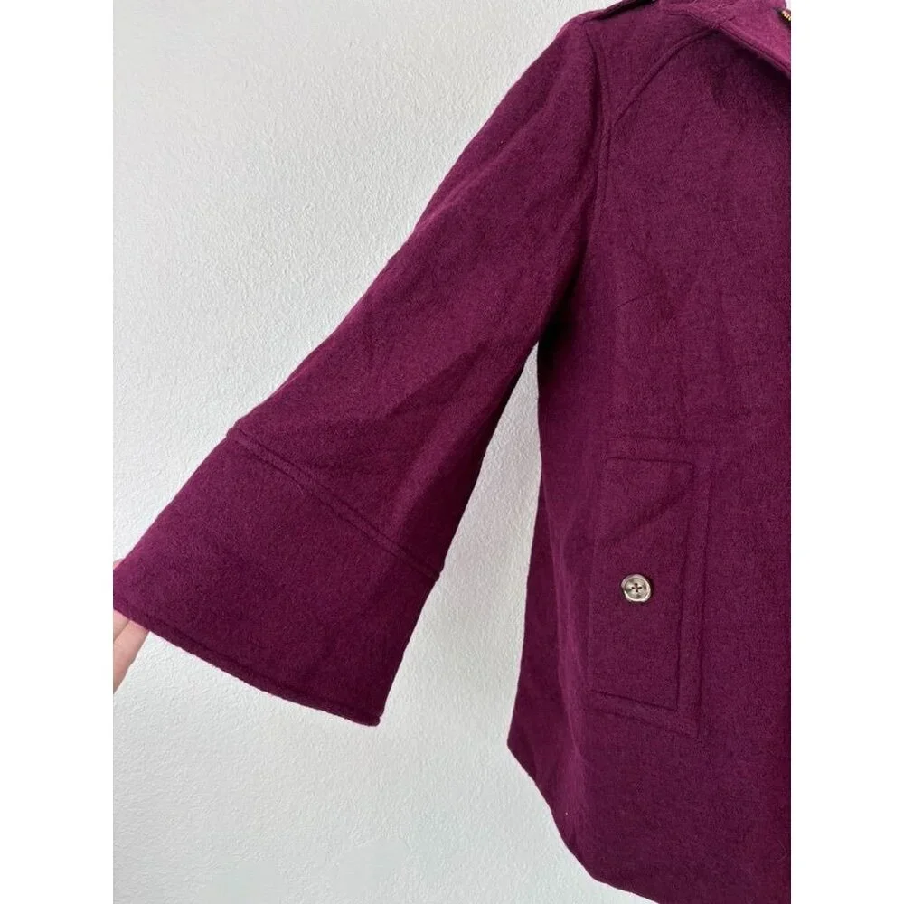 Chico's women's 2 large maroon boiled‎ wool full zip lined wide sleeve jacket